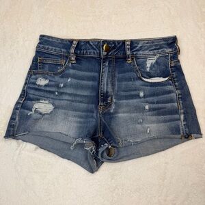 American Eagle Hi Rise Shortie Distressed Denim Shorts Size 10